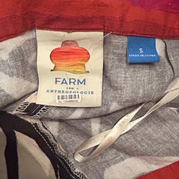 Farm Rio Anthropologie Wide Leg Linen Pants Black White Monstera Leaf Small Boho - Picture 8 of 13